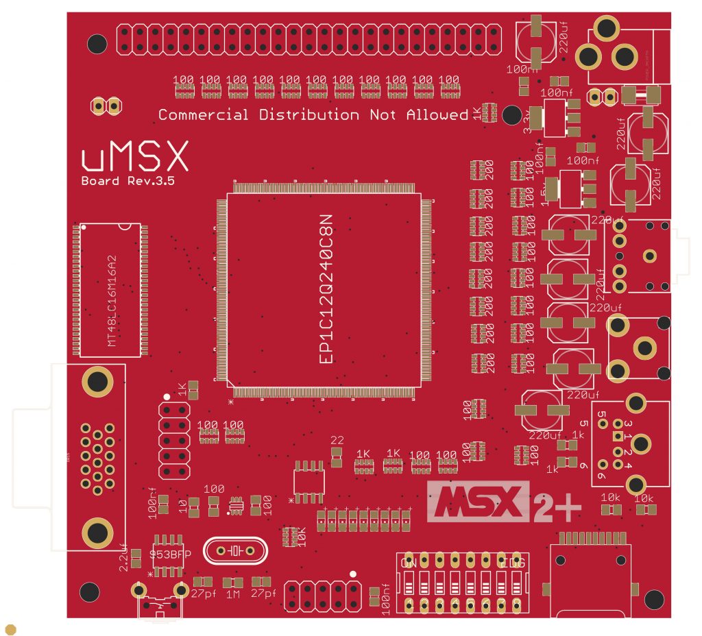 Голая печатная плата uMSX Rev.3.5, красная маска